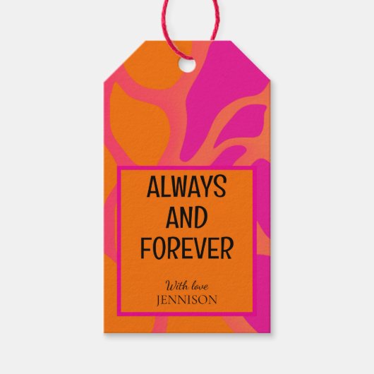 Oranje en hete roze gradiënt altijd en voor altijd cadeaulabel (Voorkant)