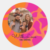 Oranje en hete roze gradiënt met liefde ronde sticker (Voorkant)