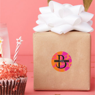 Oranje en hete roze verloop monogram  ronde sticker