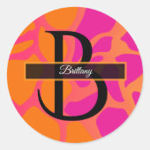 Oranje en hete roze verloop monogram  ronde sticker (Voorkant)