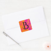 Oranje en hete roze verloop monogram vierkante sticker (Envelop)