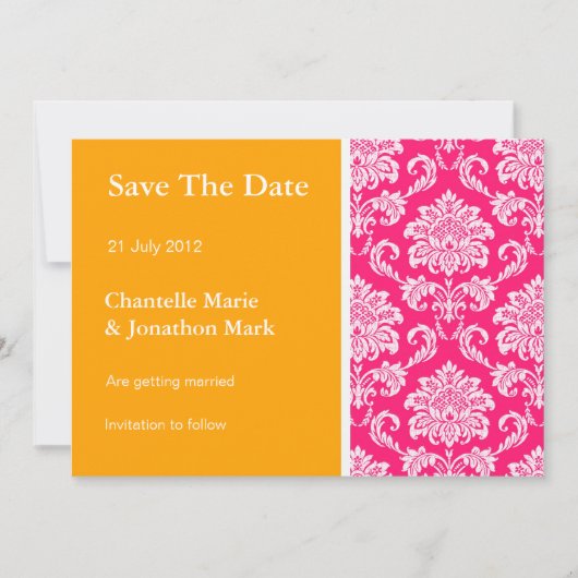 Oranje en Hot Pink Damask sparen de Kaart van de D (Voorkant)