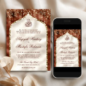 Oranje en ivoor Glitter Arch Muslim Weddenschap Kaart