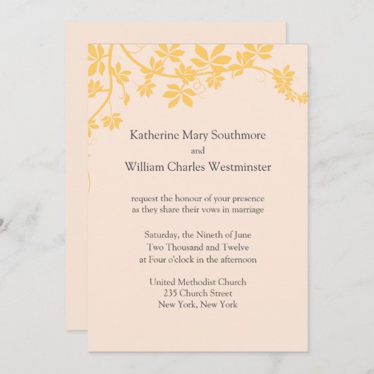 Oranje en ivoren bruiloft kaart (Voorkant / Achterkant)