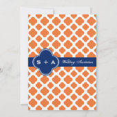 Oranje en koninklijk blauw Quatrefoil bruiloft Kaart (Achterkant)