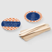 Oranje en koninklijk blauw Quatrefoil Wedding Hand Handwaaier (Niet-gemonteerd)