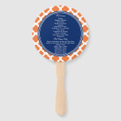 Oranje en koninklijk blauw Quatrefoil Wedding Hand Handwaaier (Achterkant)