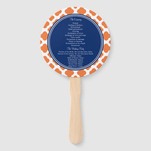 Oranje en koninklijk blauw Quatrefoil Wedding Hand Handwaaier (Achterkant)