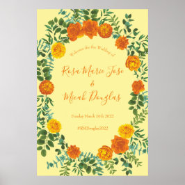 Oranje en lichtgele pony's en Roos (Floral Wedding Poster