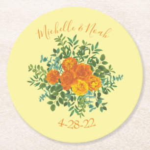 Oranje en lichtgele pony's en Roos (Floral Wedding Ronde Kartonnen Onderzetter