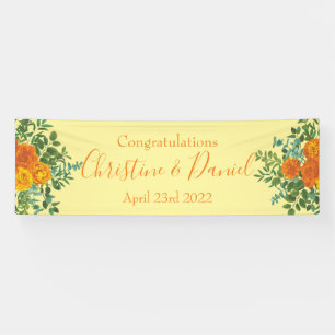 Oranje en lichtgele pony's en Roos (Floral Wedding Spandoek
