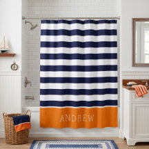 Oranje en marine strepen monogram