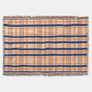 Oranje en marineblauw-bruingeband deken