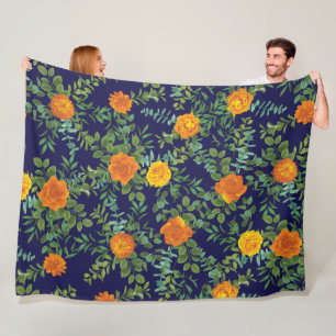 Oranje en marinesblauwe pony en Roos Floral Weddin Fleece Deken