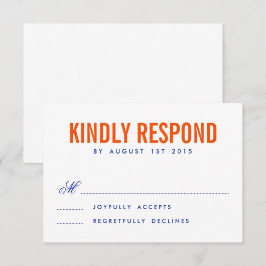 Oranje en nagemaakte moderne typografie RSVP-Kaart RSVP Kaartje (Voorkant / Achterkant)