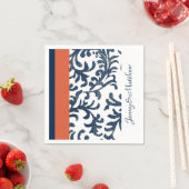 Oranje en Navy Blue Floral Damask Servetten (Insitu)