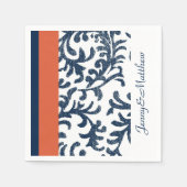 Oranje en Navy Blue Floral Damask Servetten (Voorkant)