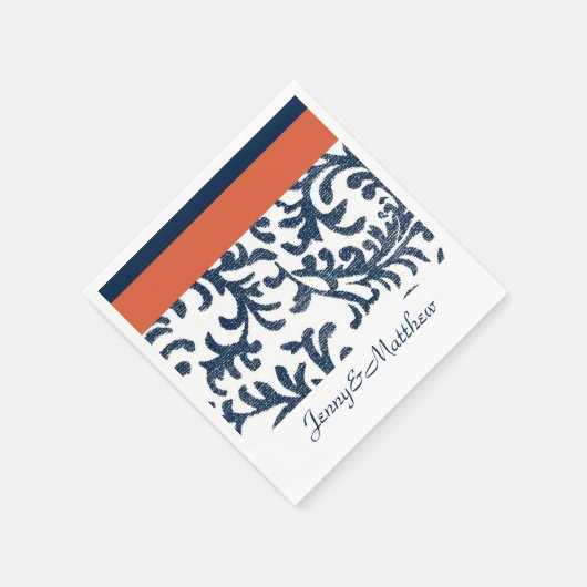 Oranje en Navy Blue Floral Damask Servetten (Hoek)