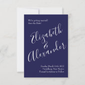 Oranje en Navy Blue Peony Roos Wedding Save Date Kaart (Voorkant)
