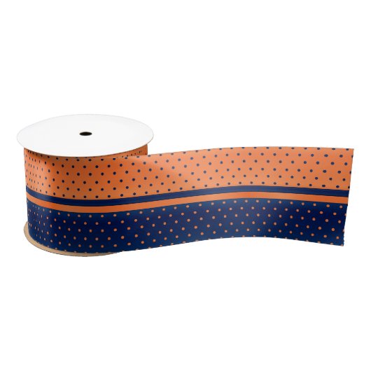 Oranje en Navy Blue Polka Dots Satijnen Lint (Spoel)