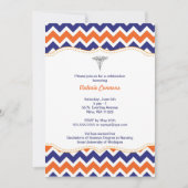 Oranje en Navy Chevron Nurse Afstuderen Invite RN Kaart (Voorkant)