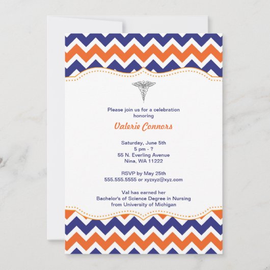Oranje en Navy Chevron Nurse Afstuderen Invite RN Kaart (Voorkant)