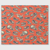 Oranje en Navy Dinosaur Skulls Cadeaupapier (Vlak)