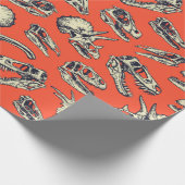 Oranje en Navy Dinosaur Skulls Cadeaupapier (Hoek)
