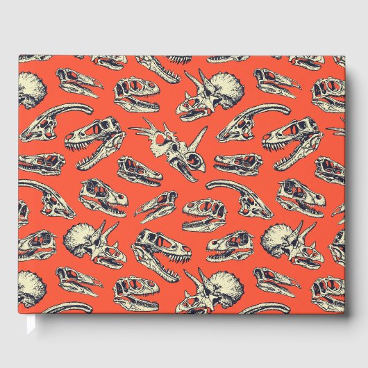 Oranje en Navy Dinosaur Skulls Gastenboek (Voorkant)
