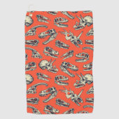 Oranje en Navy Dinosaur Skulls Golfhanddoek (Voorkant)