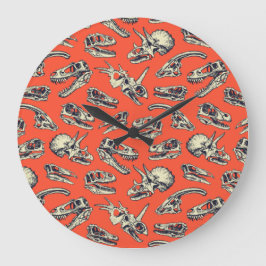 Oranje en Navy Dinosaur Skulls Grote Klok