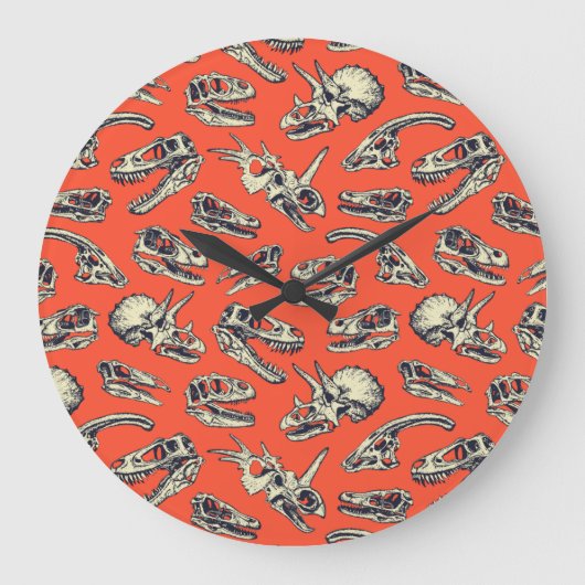 Oranje en Navy Dinosaur Skulls Grote Klok (Voorkant)
