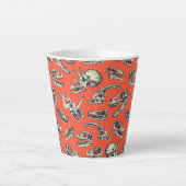 Oranje en Navy Dinosaur Skulls Latte Mok (Voorkant)
