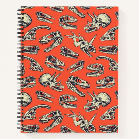 Oranje en Navy Dinosaur Skulls Notitieboek (Voorkant)