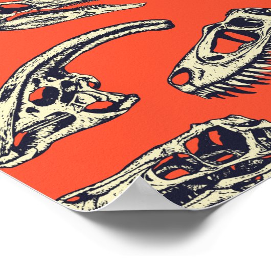 Oranje en Navy Dinosaur Skulls Poster (Hoek)