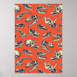 Oranje en Navy Dinosaur Skulls Poster