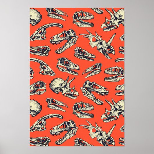 Oranje en Navy Dinosaur Skulls Poster (Voorkant)