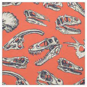 Oranje en Navy Dinosaur Skulls Stof