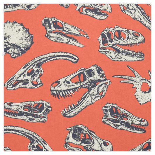 Oranje en Navy Dinosaur Skulls Stof (Swatch)