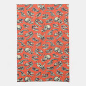 Oranje en Navy Dinosaur Skulls Theedoek (Verticaal)