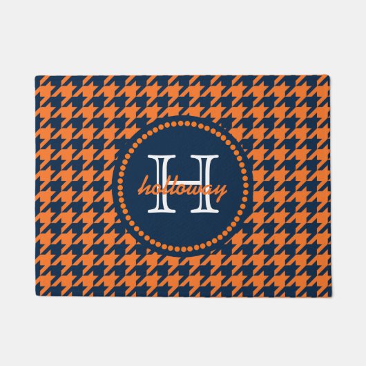 Oranje en Navy Houndstooth Deurmat (Voorkant)