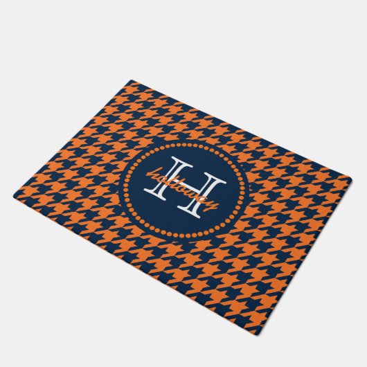 Oranje en Navy Houndstooth Deurmat (Schuin)