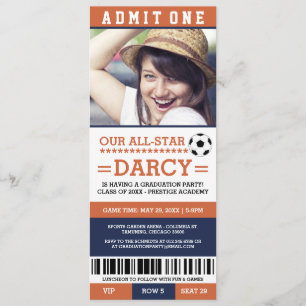 Oranje en Navy Soccer Graduation Party Uitnodigt Kaart