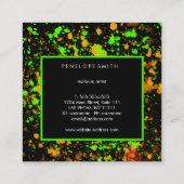 Oranje en Neon Green Abstract Verf Splatter Vierkante Visitekaartje (Achterkant)
