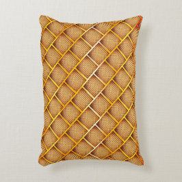 Oranje en ochre vierkanten met abstracte schaakgoo accent kussen