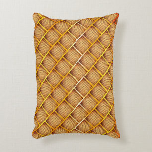 Oranje en ochre vierkanten met abstracte schaakgoo accent kussen