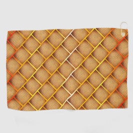 Oranje en ochre vierkanten met abstracte schaakgoo golfhanddoek
