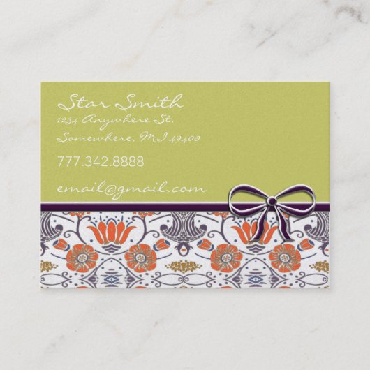  Oranje en Paars bloemenpatroon Visitekaartje (Voorkant)