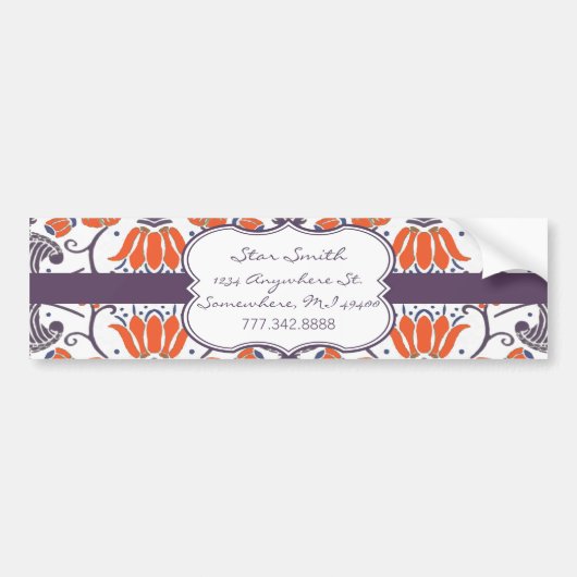 Oranje en Paars Floral BumperSticker (Voorkant)