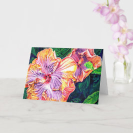 Oranje en Paars Hibiscus Wenskaart Kaart